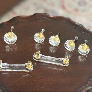 Vintage Glass Drawer Pulls & Knobs – Set of 7 with Gold Accents